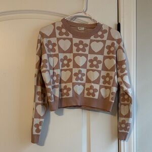 Debut Floral Heart Pattern Sweater - Cream and Brown